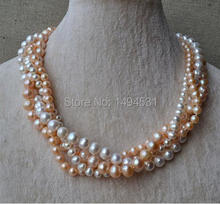 Wholesale Pearl Jewelry - 4 Rows 18 Inches 6-9mm White Pink Color Genuine Freshwater Pearl Necklace Fashion Lady's Jewelry. 2024 - buy cheap