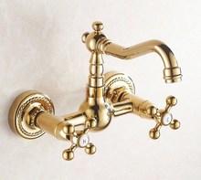 Luxury Gold Color Brass Wall Mounted Swivel Spout Bathroom Sink Faucet Double Handle Mixer Tap Wall Mounted zgf019 2024 - buy cheap