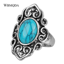 Tibetan Jewelry Ethnic Silver Color Blue Red Stone Ring Bohemian Big Rings For Women Vintage Accessories 2024 - buy cheap