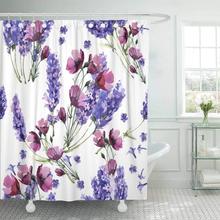 Cortina de chuveiro para banheiro, cortina com flor de lavanda em aquarela, nome completo da planta, aquarelê, à prova d'água 2024 - compre barato