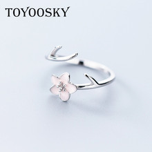 TOYOOSKY 925 Real Sterling Silver Jewelry Flower Plant Ring Opening Adjustable Finger Rings For Teen Girl Women 2024 - buy cheap