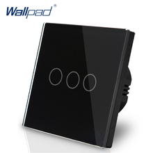 Wallpad-Interruptor táctil de cristal de lujo, 3 entradas, 1 vía, estándar europeo y británico, color negro, encendido y apagado, Envío Gratis 2024 - compra barato