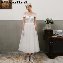 Mbcully vestido de noiva vintage 1950s, com babados e tule, moda praia, veste de casamento para futura esposa, 2020 2024 - compre barato