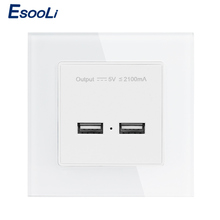 Esooli Wall Power Socket Dual USB Smart Induction Charging Port For Mobile 5V 2.1A Output Crystal Tempered Glass Panel 2024 - buy cheap