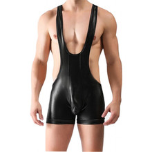 Preto Homens De Couro Wetlook Bodysuit Lingerie Boxeador Macacão Jockstrap Wrestling Singlet Leotard Corpo Terno Cueca Musculação 2024 - compre barato