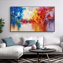 Pintura a óleo abstrata de lago, pintura em tela, brilho horizontal, arte para parede, para sala de estar, cuadro, decoração de casa 2024 - compre barato