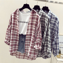 Plaid shirt female spring and autumn 2019 new Korean version of the loose long-sleeved shirt A122 2024 - buy cheap