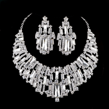 Bridal jewelry sets rhinestone Austrian Crystal wedding party necklace earrings set silver plated Cubic stone Women jewelry 2024 - buy cheap
