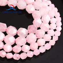 Contas soltas de quartzo rosa camdoe danlente, contas facetadas de cristal de rocha natural rosa, 6 8 10 12mm, faça você mesmo, contas de pedra artesanais para fazer jóias 2024 - compre barato