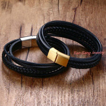 High Quality Stainless Steel Bracelet Men Genuine Leather Bracelets Simple Style Ladies Black Color Leather Bracelet for Women 2024 - buy cheap