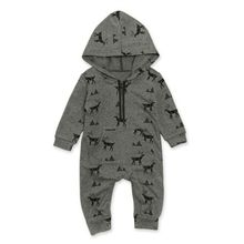 Kids Infant Baby Boys Gray Reindeer Print Hooded Romper Jumpsuit Full Sleeve Rompers Clothes Outfits One-Piece 2024 - buy cheap