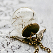 Vintage Angel Wings Necklace Glass Bottle Real Dandelion Seeds Pendant Necklaces For Women Sweater Jewelry Gifts Handmade 2024 - buy cheap