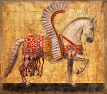 Pintura al óleo 100%, lienzo hecho a mano de The horse hussars, Caballo Blanco bonito con alas, paisaje 2024 - compra barato
