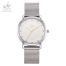 Shengke relógio prata de luxo feminino, relógio de pulso fashion para mulheres malha de aço 2024 - compre barato