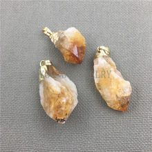 MY0449 Free Form Yellow Crystal Quartz Nugget Point with Bail,Water Drop Citrines Pure Gold Color Cap Necklace Pendant 2024 - buy cheap