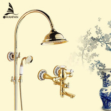 Shower Faucets Luxury Gold Brass Bathroom Shower Faucet Set Rainfall Head Single Ceramic Handle Tub Mixer Shower Tap SE-1688K 2024 - buy cheap