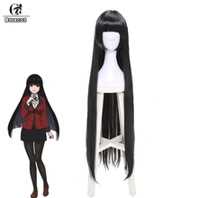 ROLECOS Compulsive Gambler Cosplay Headwear Jabami Yumeko Kakegurui Anime Synthetic Hair 100cm Black Straigh Long Hair 2024 - buy cheap