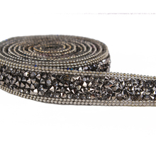 Beaded Rhinestones Trim Chain Iron on Hotfix Crystal Reel Chain Costume Applique Embellishment Sewing Supplies 15yard/T1137 2024 - buy cheap