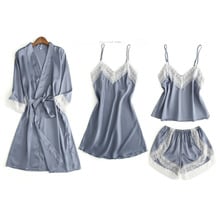 MECHCITIZ 4 pieces summer women's pajamas sets with bathrobes nightdress sexy satin nightie robe gown sets sleepwear pijamas 2024 - buy cheap