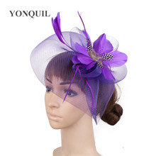 Chapéu de noiva de tule de casamento ocasião feminina fedora boné fantasia flor fascinator chapéus com acessórios de cabelo extravagante cocktail chapéus 2024 - compre barato