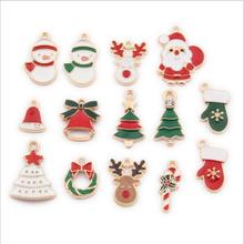 10pcs/Lot Christmas Style Enamel Alloy Charms Gold Tone Oil Drop Snowman Ring Bell Tree Glove Hat Candy Deer Pendants 2024 - buy cheap