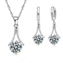 925 Sterling Silver Elegant Jewelry Set With Clear Cubic Zircon Water Drop Necklace Earring Wedding Party Jewelry Set 2024 - buy cheap