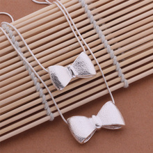 Cheap Wholesale top quality silver plated pendant Multilayer  necklace bow Pretty cute jewelry gift for girls hot 2024 - buy cheap