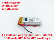 li-po 1pcs 3.7V,1300mAH 902760 polymer lithium ion / Li-ion battery for model aircraft,GPS,mp3,mp4,cell phone,speak 2024 - buy cheap