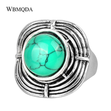 Женское этническое кольцо с зеленым и синим камнем, Серебряное богемное кольцо, винтажные тибетские украшения, трендовые товары 2018 2024 - купить недорого