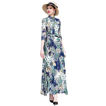 Spring Summer Trench Dress Chiffon Flower Long Dress 2/3 Sleeve Designer Women Slim Waist Maxi Runway Dress DZ2105 2024 - buy cheap