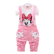 Retail 2020 New Baby Girls Clothing Sets Kids Cotton Cartoon Mickey Minnie Full Sleeve T Shirt+Suspenders Pants Suit 3 colors 2024 - buy cheap