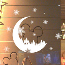 Новогодняя оконная стеклянная ПВХ Наклейка на стену Рождество «сделай сам» снежная луна наклейки на стену Съемный Декор для дома Наклейка для Рождественского украшения 2024 - купить недорого