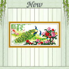 Kit de pintura de flores de pavo real encantador, lienzo estampado con cuentas DMC 14CT 11CT, kit chino de costura de punto de cruz, kits de bordado 2024 - compra barato