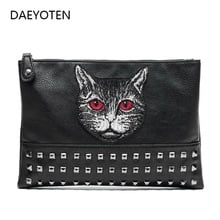 DAEYOTEN-Bolso de hombro con patrón de gato bordado para hombre, bolsa de mano de cuero suave, de diseñador, con remaches, ZM0216 2024 - compra barato