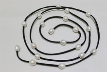 handmade Black Leather long necklace white Freshwater pearl 48INCH 10x12mm Fashion Jewelry 2024 - buy cheap