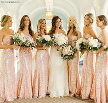 Rose Gold Sequins Bridesmaid Dresses 2019 Summer Country Garden Wedding Party Guest Maid of Honor Gowns Plus Size Custom Made 2024 - buy cheap