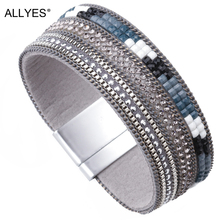 ALLYES Miyuk-Pulseras de cuero para mujer, brazalete ancho multicapa, bohemio, de cristal, Vintage, para fiesta 2024 - compra barato