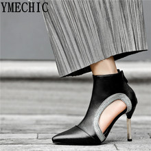 YMECHIC 2019 Vintage Plaid Hollow Sexy Thin High Heels Summer Ankle Boots Large Size Pointed Toe Office Womens Shoes Pumps Shoe 2024 - buy cheap