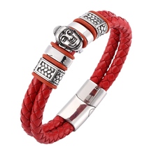 Unique Red Braided Leather Buddha Bracelet Men Jewelry Trendy Stainless Steel Punk Wristband Magnetic Clasps Bangles Gift SP0103 2024 - buy cheap