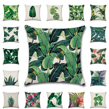 Tropical Plants Cactus Monstera Cushion Cover Palm Leaf Green Leaves Cotton Linen Car Decorative Pillows Home Pillowcase 2024 - buy cheap
