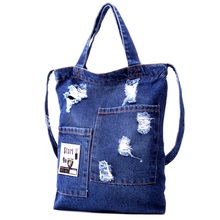 Женская джинсовая сумка с дырками, Большая вместительная Повседневная джинсовая сумка на плечо, женская сумка для покупок, женская сумка через плечо, Основная сумка 2024 - купить недорого