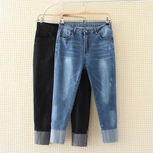 Большие размеры 4XL джинсы женские 2018 осень зима свободные брюки карандаш до щиколотки весенние эластичные повседневные джинсовые брюки H461 2024 - купить недорого