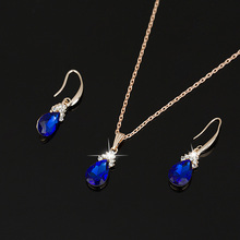 Conjunto de joyería de cadena de cristal austriaco para mujer, conjunto de collar y pendientes de Color amarillo dorado, azul, venta al por mayor, N162 2024 - compra barato