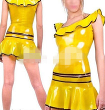 Sexy Fashion Latex Dress Women Yellow and Black Sleeveless Dance Skirt Size XXS-XXL 2024 - buy cheap