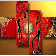 Free Shipping Hand-painted The African Dance Home Decoration Modern Abstract Oil Painting On Canvas 4pcs/set Christmas Decor 2024 - buy cheap
