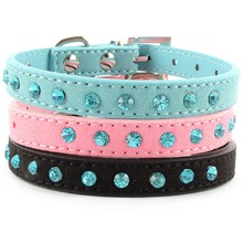 Bling Rhinestone Small Pet Dog Velvet PU Leather Buckle Puppy Cat Crystal Collar AA 2024 - buy cheap