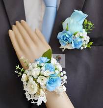 Handmade Wedding Corsages Groom Boutonniere Bride Bridesmaid  Hand Wrist Flower Artificial Rose Flowers Prom Corsage Flower 2024 - buy cheap