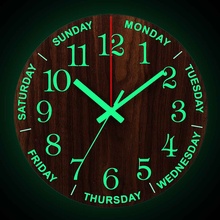 Светящиеся Настенные часы, деревянные тихий Светящиеся в темноте ночные скандинавские модные настенные часы с ночным освещением, 12 дюймов 2024 - купить недорого