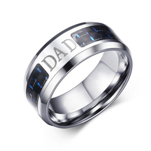 Men Stainless Steel Ring Black Blue Carbon Fiber Ring Engraved DAD Lucky Tree Fish Gift Ring 2024 - buy cheap