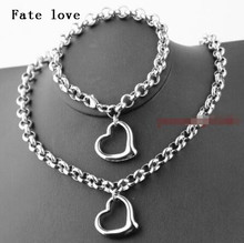 Fate Love-Conjunto de joyería de acero inoxidable para mujer, pulsera de abalorios de etiqueta de amor + collar, cadena Rolo redonda de 6mm 2024 - compra barato